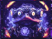 Load image into Gallery viewer, Psychedelic Buffo steampunk frog UV tapestry by Crealab108 koh Pha-ngan