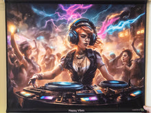 Charger l'image dans la galerie, Tapestry of a DJ with electronic music theme and 'Happy Vibes' text