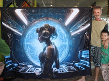 Load image into Gallery viewer, Crealab108 Horizontal Tapestry 150/200cm - 59/78inches eyelets on reinforced band finishing Melodic Meditation UV Psychedelic Fractal DJ Mandala Tapestry Melodic Meditation UV Psychedelic Fractal DJ Mandala Tapestry