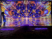 Load image into Gallery viewer, Crealab108 Horizontal Tapestry 310/620cm - 122/244 inches reinforced band finishing Spectral Lake UV Psychedelic Fractal Tapestry Spectral Lake UV Psychedelic Fractal Tapestry