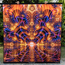 Load image into Gallery viewer, Crealab108 Square Tapestry 150/150cm - 59/59inches pockets up/down finishing Spectral Lake Psychedelic Fractal UV Tapestry Spectral Lake Psychedelic Fractal UV Tapestry