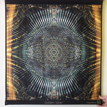 Load image into Gallery viewer, Crealab108 Square Tapestry 75/75cm - 29.5/29.5inches pockets up/down finishing Golden Silver Psychedelic Sacred Geometry Fractal Mandala UV Tapestry Golden Silver Psychedelic Sacred Geometry Fractal Mandala UV Tapestry
