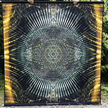 Load image into Gallery viewer, Crealab108 Square Tapestry Golden Silver Psychedelic Sacred Geometry Fractal Mandala UV Tapestry Golden Silver Psychedelic Sacred Geometry Fractal Mandala UV Tapestry