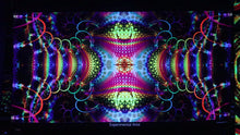 Load and play video in Gallery viewer, Experimental area UV trippy psychedelic decoration tapestry by Crealab108 Koh Phangan for festival and parties