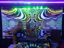 Load image into Gallery viewer, Changatrix UV trippy psychedelic decoration tapestry by Crealab108 Koh Phangan for festival and parties with PYR VAGOS and QSC sound system