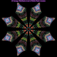 Load image into Gallery viewer, UV psychedelic fractal canopy shade for festivals decoration by Crealab108 Ko Pha ngan