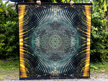 Charger l'image dans la galerie, Golden Silver Psychedelic Sacred Geometry Fractal Mandala UV Tapestry - Crealab108