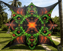 Load image into Gallery viewer, Crealab108 Square Tapestry 310/310cm - 122/122inches eyelets on reinforced band with curves shape finishing Reptilian Gate Psychedelic Mandala Fractal UV Tapestry Reptilian Gate Psychedelic Mandala Fractal UV Tapestry