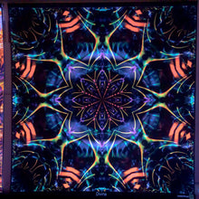 Load image into Gallery viewer, Divina UV psychedelic trippy fractal and geometry tapestry by crealab108 Koh Pha Ngan wall hanging backdrop ultra violet festival home decor