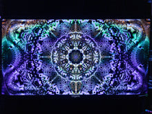 Load image into Gallery viewer, Organic UV psychedelic trippy MaOrganic UV psychedelic trippy mandala tapestry for home or festival decor by Crealab108 Koh Pha Ngan
