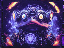 Load image into Gallery viewer, Psychedelic Buffo steampunk frog UV tapestry by Crealab108 koh Pha-ngan
