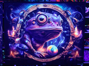 UV psychedelic frog tapestry by Crealab108