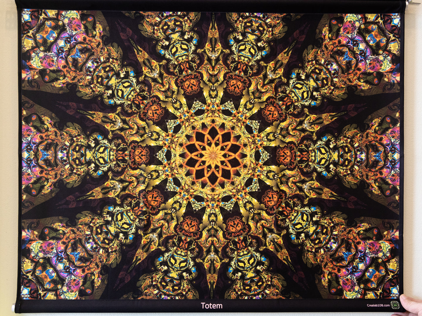 Giant UV Stretch psychedelic fractal tapestry by crealab108 home parties festival decor