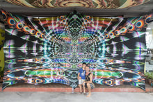 Load image into Gallery viewer, UV psychedelic trippy fractal tapestry by Crealab108 koh Pha ngan home parties festival decoration
