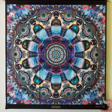 Load image into Gallery viewer, UV tapestry black light wall hanging mandala trippy psychedelic backdrop
