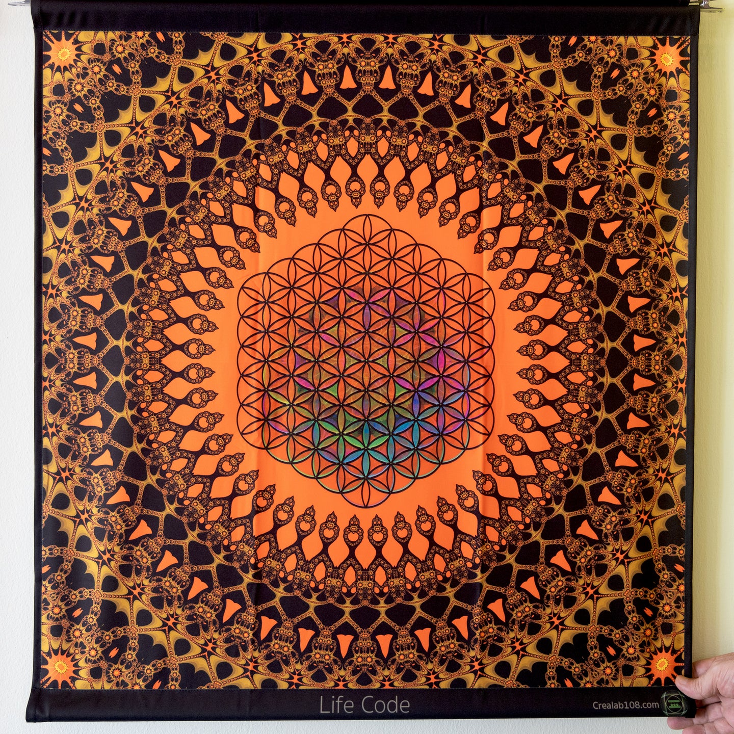 Life Code Psychedelic Sacred Geometry Fractal Mandala UV Tapestry - Crealab108