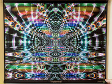 Load image into Gallery viewer, UV trippy psychedelic fractal tapestry backdrop wall hanging black light by Crealab108 koh Pha ngan home parties festival decor
