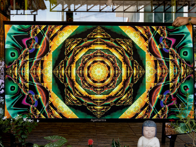 Ayamantra UV psychedelic giant mandala trippy tapestry by Crealab108 Koh Pha Ngan