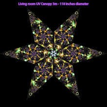 Load image into Gallery viewer, Galactica - Living Room Fractal UV Canopy Tapestry Black Light Home Decor Galactica - Living Room Fractal UV Canopy Tapestry Black Light Ceilng Home Decor Crealab108
