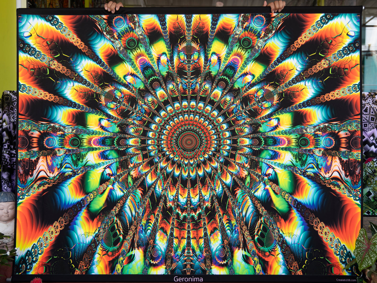Geronima wife of geronimo Chef siou apache native american tribe fractal psychedelic trippy Mandala UV tapestry by Crealab108 Koh Pha ngan