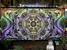 Load image into Gallery viewer, Organic UV psychedelic trippy MaOrganic UV psychedelic trippy mandala tapestry for home or festival decor by Crealab108 Koh Pha Ngan
