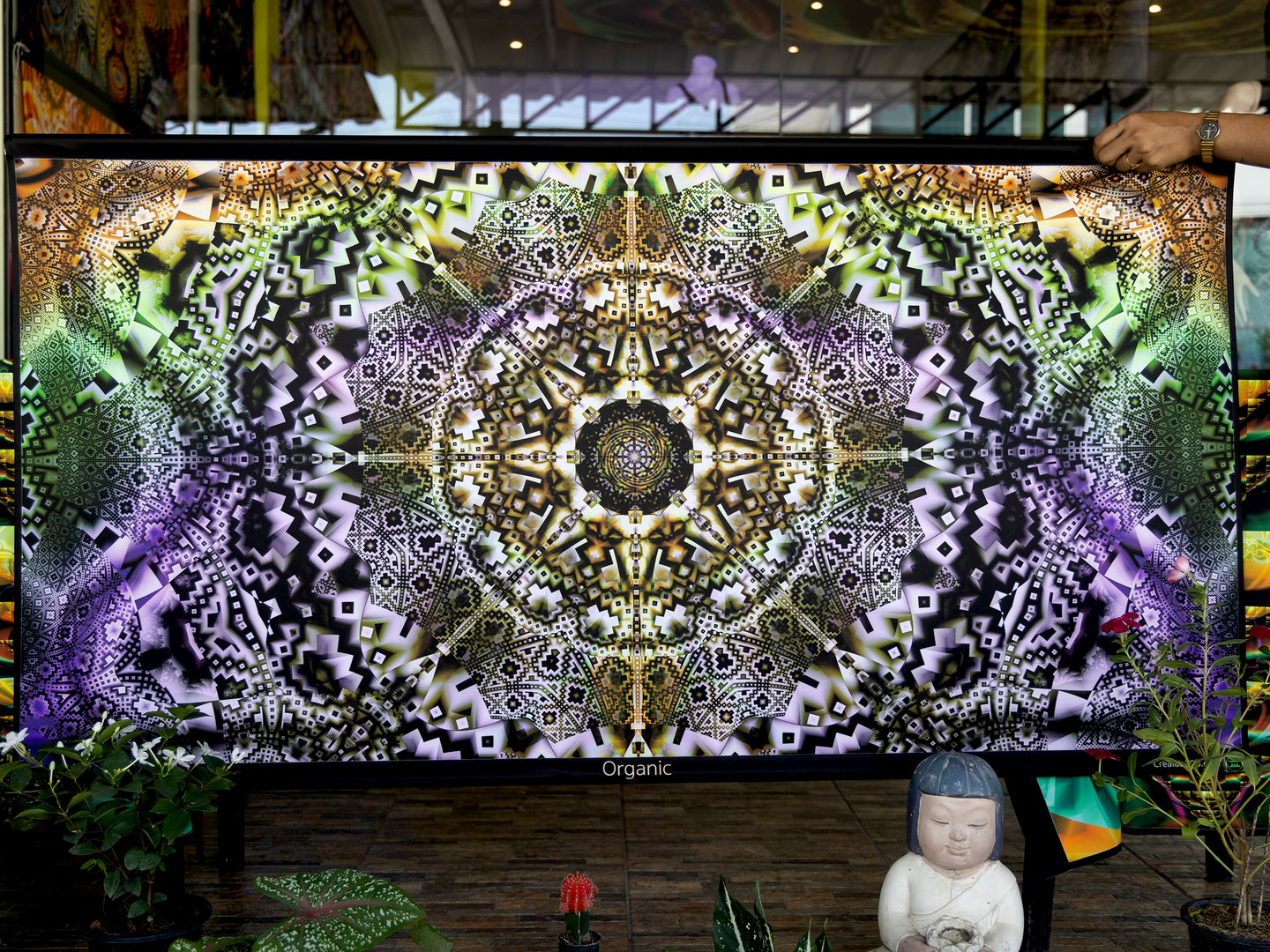 Organic UV psychedelic trippy MaOrganic UV psychedelic trippy mandala tapestry for home or festival decor by Crealab108 Koh Pha Ngan