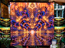 Load image into Gallery viewer, Spectral Lake Psychedelic Fractal trippy UV Tapestry by Crealab108 Koh Pha Ngan

