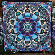 Load image into Gallery viewer, Unison SQ UV psychedelic trippy fractal and geometry tapestry by crealab108 Koh Pha Ngan wall hanging backdrop ultra violet festival home decor
