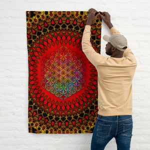 Life Code Tapestry - Psychedelic Sacred Geometry Trippy Fractal Mandala Wall Hanging Party Backdrop