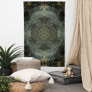Silvery Tapestry - Psychedelic Sacred Geometry Trippy Fractal Mandala Wall Hanging Party Backdrop