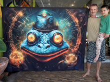 Load image into Gallery viewer, Crealab108 Horizontal Tapestry 150/200cm - 59/78inches eyelets on reinforced band finishing Hola UV Tapestry Trippy Froggy Hola UV Tapestry Trippy Froggy
