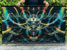 Load image into Gallery viewer, Crealab108 Horizontal Tapestry 90/150cm - 35/59 inches pockets finishing Let's Dance UV Psychedelic Fractal Tapestry Let's Dance UV Psychedelic Fractal Tapestry
