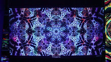 Load and play video in Gallery viewer, Primaterra UV psychedelic mandala trippy tapestry by Crealab108 Koh Pha Ngan
