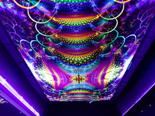 Charger l&#39;image dans la galerie, Experimental area UV trippy psychedelic decoration tapestry by Crealab108 Koh Phangan for festival and parties
