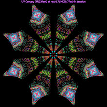 Load image into Gallery viewer, UV psychedelic fractal canopy shade for festivals decoration by Crealab108 Ko Pha ngan
