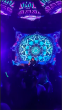 Load and play video in Gallery viewer, UV FRactal giant tapestry and Ultra violet canopy by Crealab108 Koh Phangan
