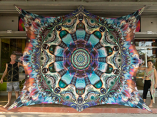 Load image into Gallery viewer, UV giant psychedelic fractal stretch tapestry by crealab108 koh phangan
