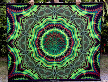 Load image into Gallery viewer, Crealab108 Horizontal Tapestry 130/150cm - 51/59inches pockets up/down finishing Sawadee Life UV Psychedelic Fractal &amp; Sacred Geometry Flower of Life Sawadee Life UV Psychedelic Fractal &amp; Sacred Geometry Flower of Life
