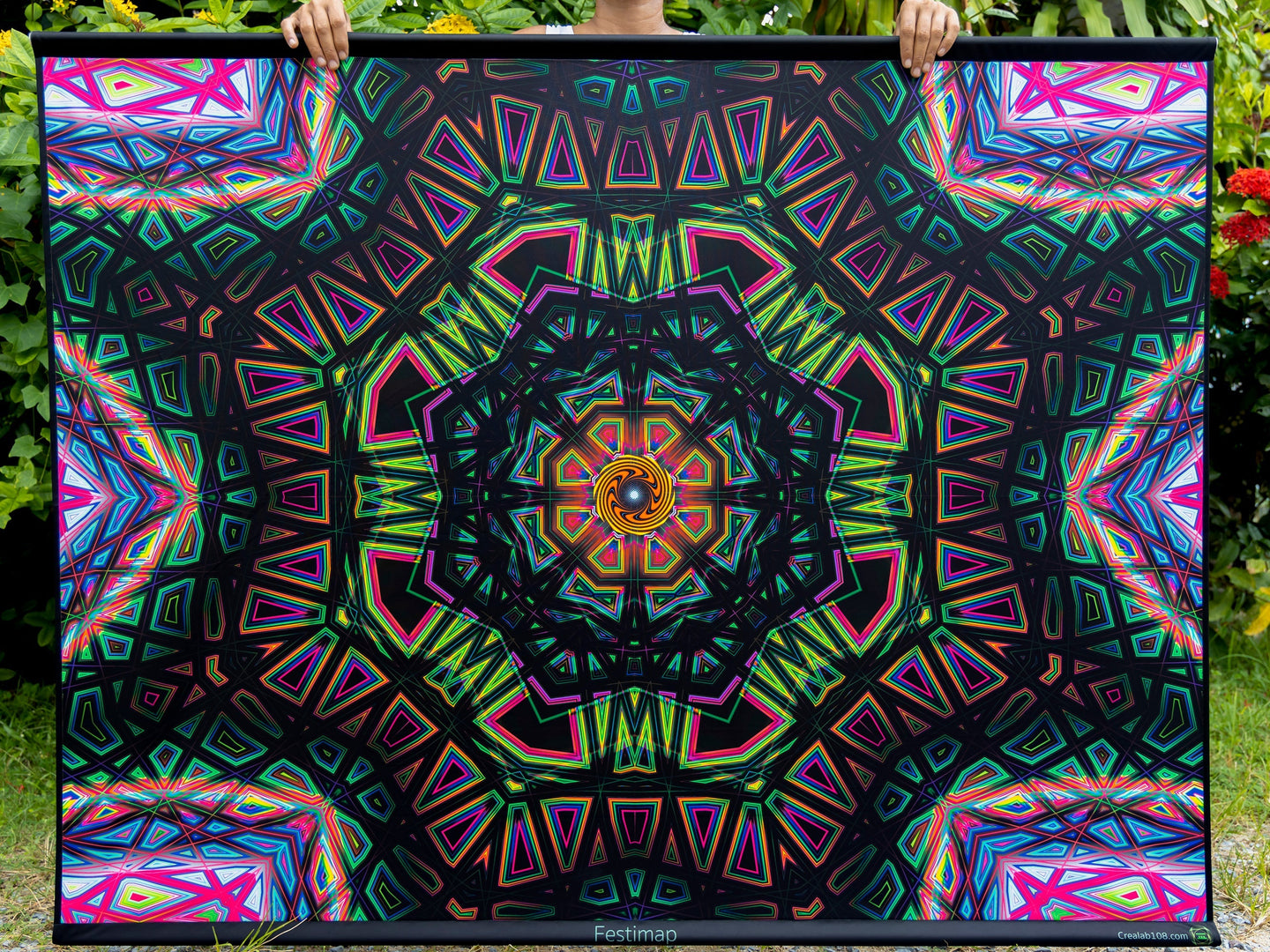 FestiMap UV Psychedelic Fractal Mandala Tapestry - Crealab108