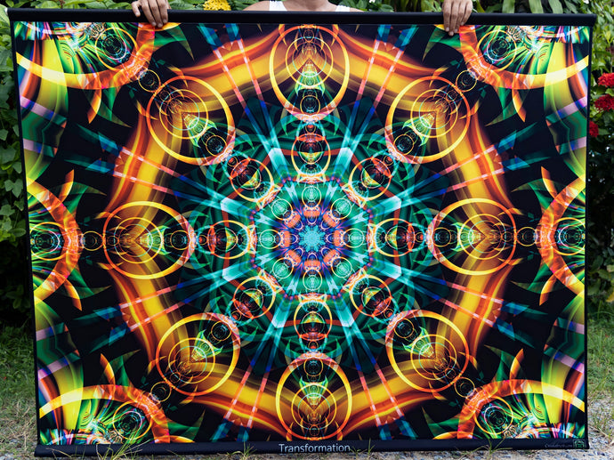 Transformation UV Psychedelic Fractal Mandala Tapestry - Crealab108