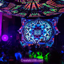 Load image into Gallery viewer, Crealab108 Horizontal Tapestry Unison UV Psychedelic Fractal Mandala Tapestry Unison UV Psychedelic Fractal Mandala Tapestry
