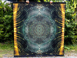 Golden Silver Psychedelic Sacred Geometry Fractal Mandala UV Tapestry - Crealab108