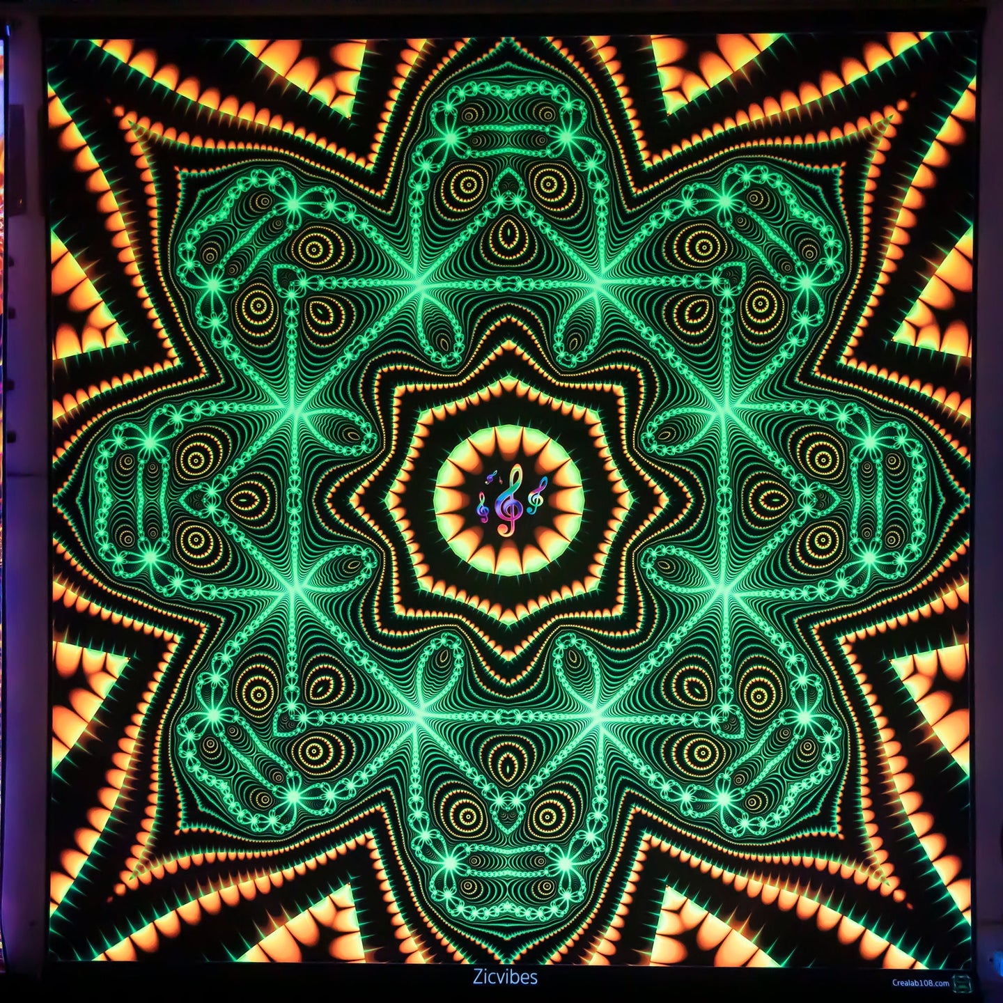 Zicvibes Trippy UV Psychedelic Fractal Mandala Tapestry - Crealab108