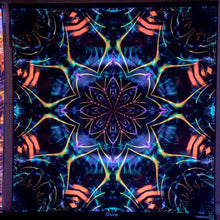 Load image into Gallery viewer, Divina UV psychedelic trippy fractal and geometry tapestry by crealab108 Koh Pha Ngan wall hanging backdrop ultra violet festival home decor
