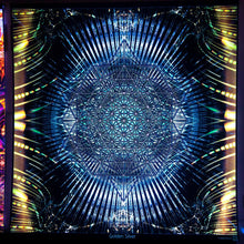 Load image into Gallery viewer, Golden Silver Psychedelic Sacred Geometry Fractal Mandala UV Tapestry - Crealab108
