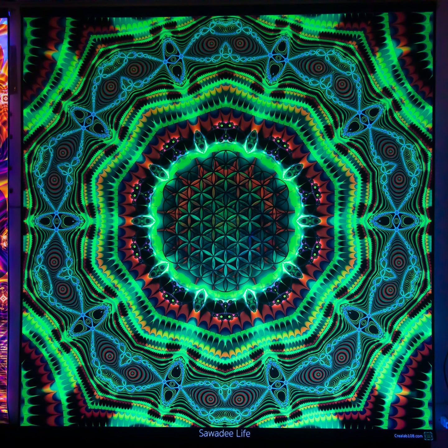 Sawadee Life Psychedelic Sacred Geometry Fractal UV Tapestry - Crealab108